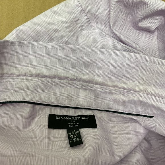 Banana Republic Mens Slim Fit Dress Shirt 15.5/34 Lavender Plaid Long Sleeve But - Picture 7 of 7